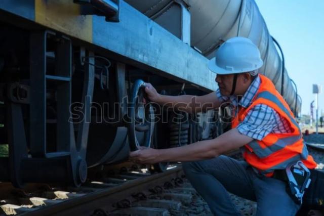 Maintenance worker on railroad train